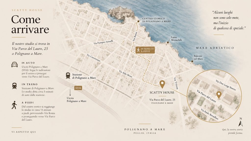 Come arrivare allo studio Scatty House Via Parco del Lauro, 25, Polignano a Mare